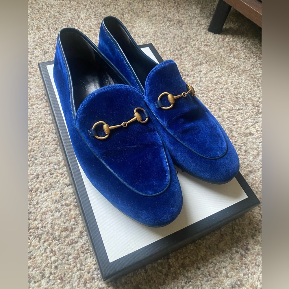 Blue Velvet Gucci Loafers with box and dust bags - Men’s